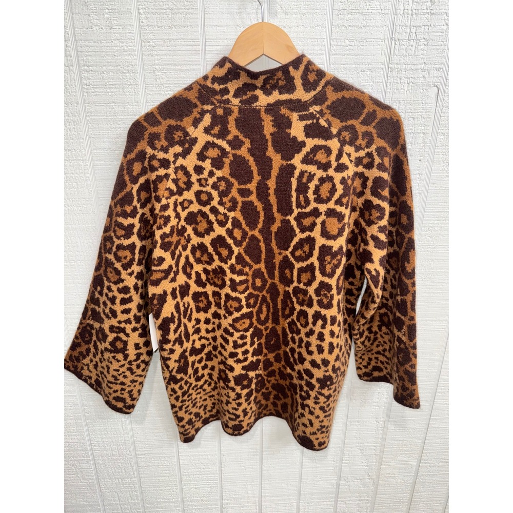 Entro Leopard Print Sweater Womens Brown Mock Neck Wide Sleeve Small T33048 - Picture 3 of 6